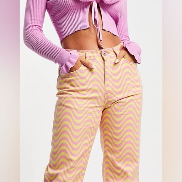 The Ragged Priest Wave Print High Rise Straight Leg Dad Jeans Size 26 NWT - Picture 7 of 15